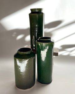 Large ceramic vase by Nathalie Merian in moss green V1